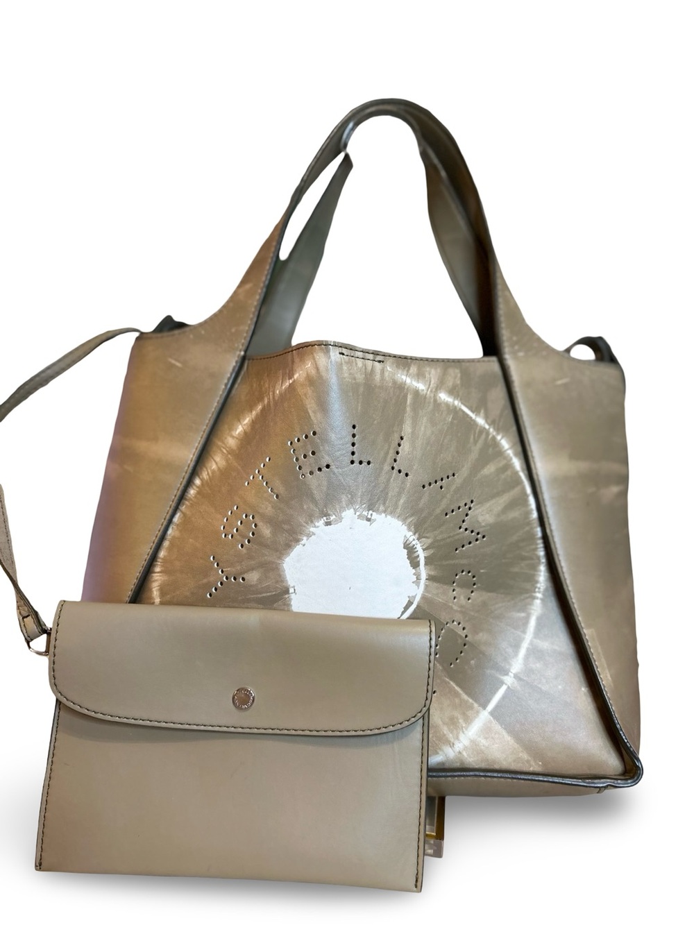 Stella McCartney Metallic Taupe Shimmer Tote with Matching Pouch